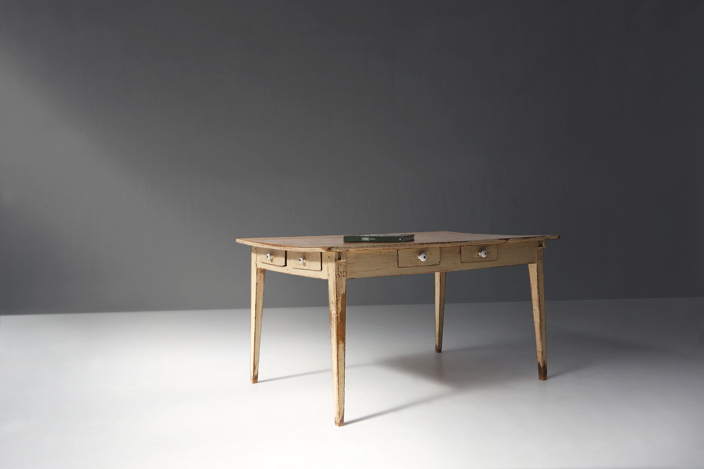 Painted Wooden Farm Table with Tapered Legs, France 1800sthumbnail